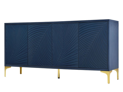 Modern 4 Door Sideboard With Creative Carved Surface And Adjustable Shelves