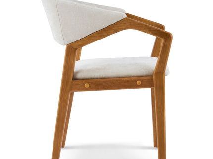 Indoor Upholstered Dining Armchair (Set of 2) - Beige / Teak
