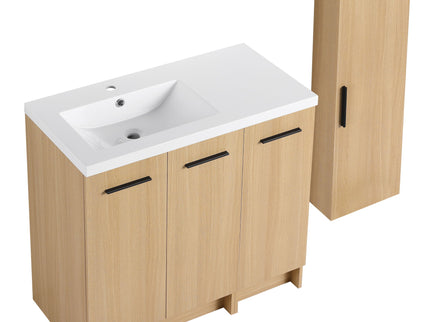 Freestanding Bathroom Vanity Set With Tall Linen Cabinet, 3 Door Storage Cabinet, Single Sink