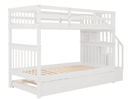 Stairway Bunk Bed With Storage And Guard Rail For Bedroom