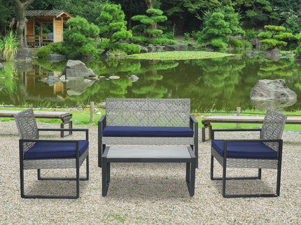 4 Piece Patio Furniture Set With Acacia Wood Table Top And Cushions