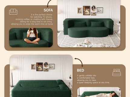 Modern Floor Sleeper Sofa Bed With 2 Pillows, Convertible Twin Size Folding Mattress For Living Room