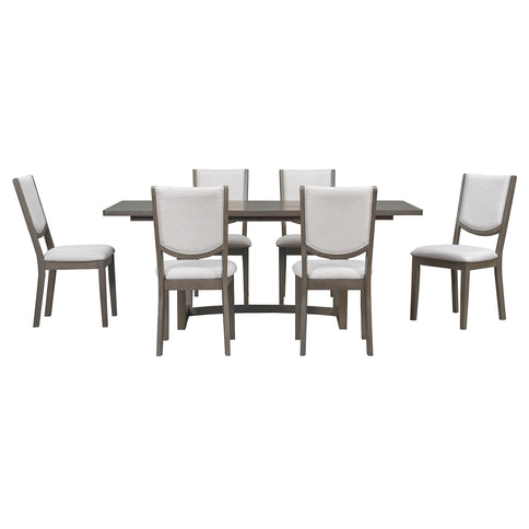 Rectangular Extendable Dining Table Set With 6 Upholstered Chairs