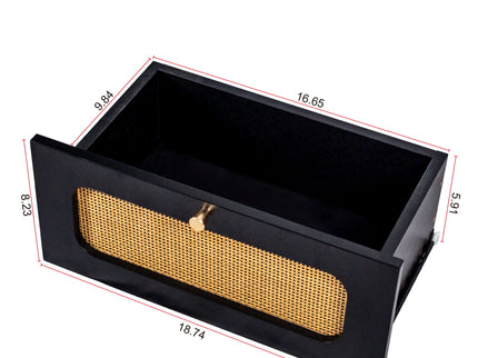 2 Drawer Rattan Nightstand For Bedroom And Living Room, End Table, Side Table With 2 Hand Made Rattan Decorated Drawers - Black