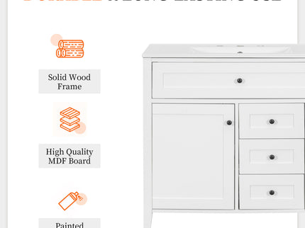 Bathroom Vanity With Sink, Cabinet With 3 Drawers And Adjustable Shelf