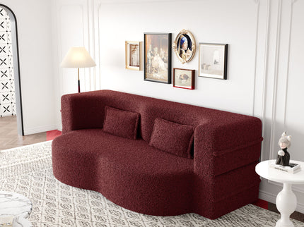 Modern Floor Sofa, With 2 Pillows, Convertible Teddy Fabric Foam Filled Bed
