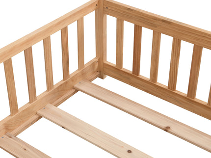 Solid Floor Bed With Door And Fence For Children