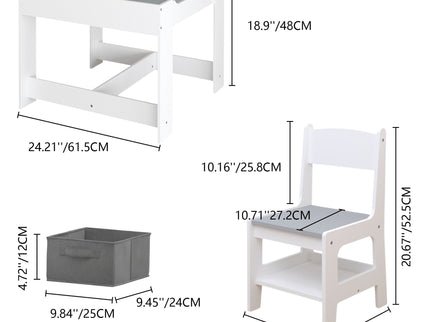 Kids Table And Chair Set, 3 In 1 Activity Table With Storage Drawer For Toddlers Drawing, Reading, Crafts, 2 In 1 Detachable Top - White