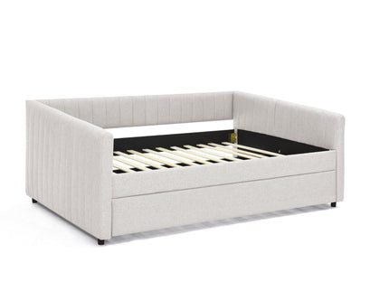 Upholstered Daybed With Trundle With Vertical Stripes