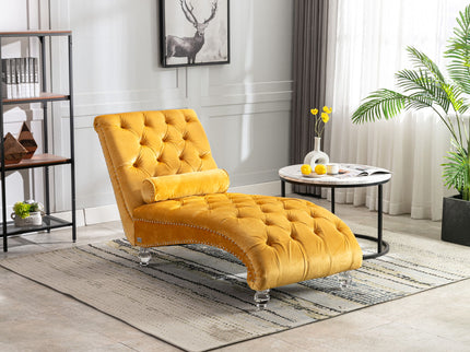 Chaise Lounge Indoor, Button Tufted Upholstered Chaise Lounge Chair With Pillow