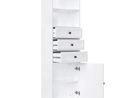 Tall Storage Cabinet With 3 Drawers And Adjustable Shelves For Bathroom