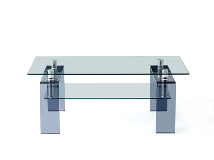 Modern Tempered Glass Coffee Table With 2 Tier Storage For Living Room