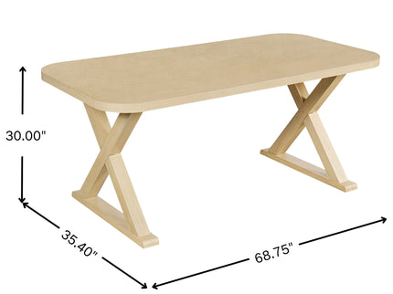 Dining Table With X-Shaped Legs, Rectangular Indoor - Natural