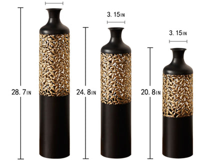 Floor Metal Vases Decorated Metal Vases (Set of 3) Gorgeous Home Decoration Large Glazed Metal Vases - Black / Gold