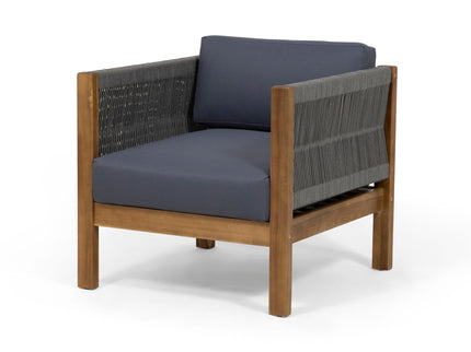 Outdoor Club Chair With Rattan Rope Wave - Dark Gray