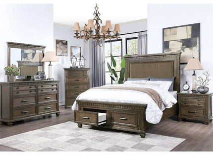 Queen Size Bed With Upholstered Headboard And Footboard Drawers - Brown