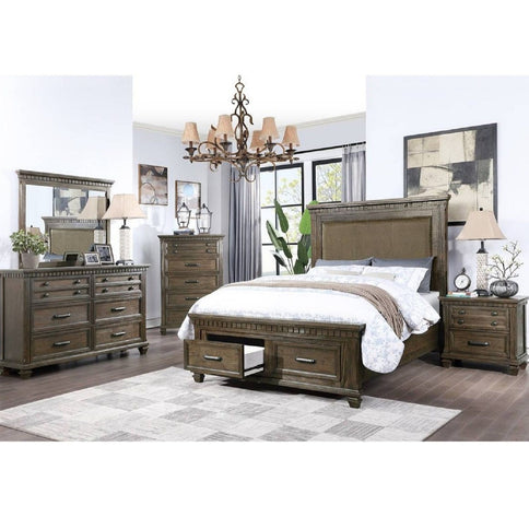 Queen Size Bed With Upholstered Headboard And Footboard Drawers - Brown