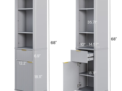 Tall Bathroom Storage Cabinet With Adjustable Shelves And 1 Drawer & Door