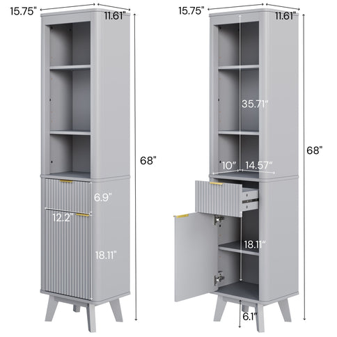 Tall Bathroom Storage Cabinet With Adjustable Shelves And 1 Drawer & Door