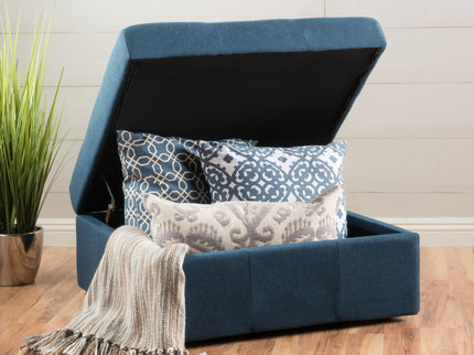 Flip Top Ottoman With Tufted Waffle Stitch And Rolling Casters - Navy Blue