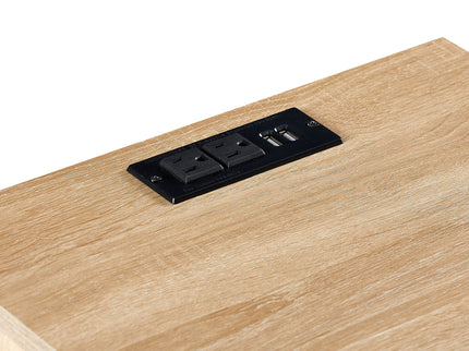 15.75" Rattan End Table With Power Outlet & USB Ports, Modern Nightstand With Drawer And Solid Wood Legs, Side Table For Living Room, Bedroom