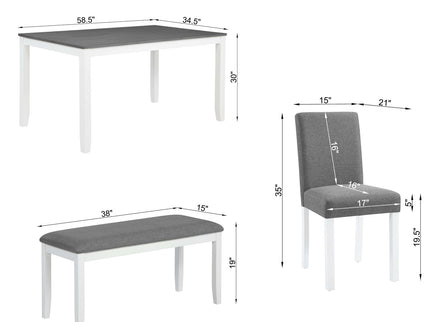 6 Piece Dining Table Set With Bench And Chairs
