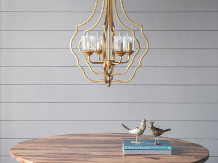 4 Light Metal Chandelier, Hanging Light Fixture With Adjustable Chain For Kitchen, Bulb Not Included - Gold