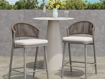 Outdoor 26" Counter Height Metal Frame Counter Stools With Scallop Shaped Backrest & Water Resistant Cushions