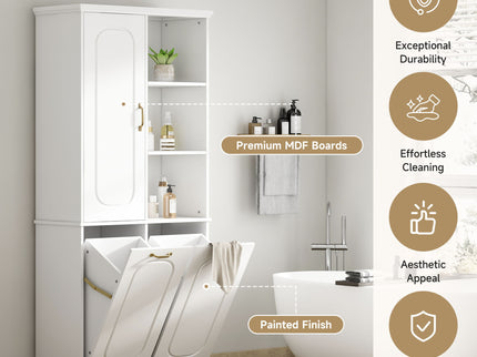 Freestanding Tall Storage Cabinet With 2 Tilt Out Hampers