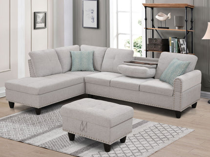 Alger - Left Hand Facing Sofa & Chaise With Ottoman