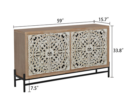 Carved 4 Door Cabinet, Storage Sideboard For Living Room - Multi