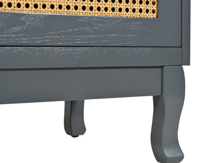 Retro Industrial 4 Door Sideboard With Large Storage, Rattan And Glass Doors