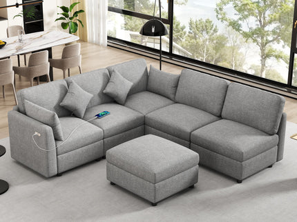 Sectional Sofa Modular U-Shaped With Ottoman & USB Ports