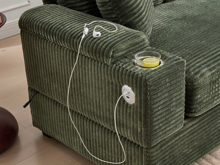 Convertible Sectional Sofa Bed Set With Armrest Storage, Cup Holder, USB, 4 Seater - Green