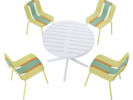 4 Piece Set Of Modern Striped Color Blocking Single Chairs With Round Table