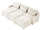 Beige / 4 Pc. 3 Seater Sectional, 3 Ottomans