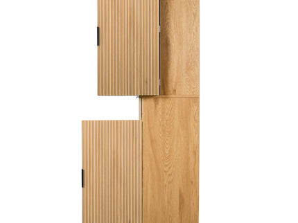 Fluted Kitchen Pantry Cabinet With 3 Keyboard Drawers & 6 Door Shelves Adjustable