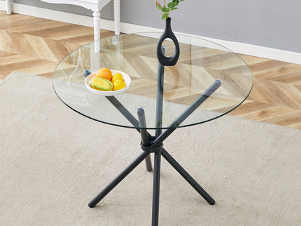 Modern Circular Transparent Tempered Glass Round Table With Metal Legs 36.6" Diameter - Silver / Transparent