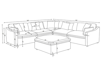 6 Piece Upholstered Modular Sectional Sofa With Reversible Cushions And Ottoman - Charcoal