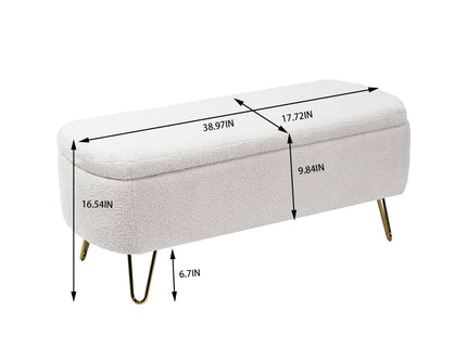 Storage Ottoman Bench For End Of Bed Legs, Modern Camel Faux Fur Entryway Bench Upholstered Padded With Storage For Living Room Bedroom