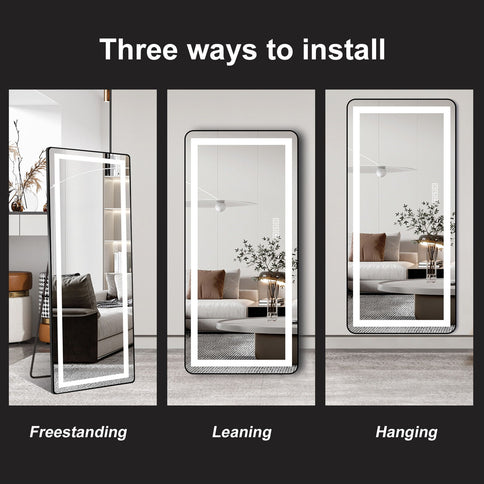 Full-Length Vertical Mirror With LED Light, Dimming Wall Mirror With Frame