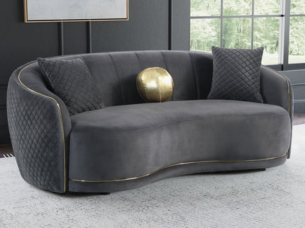 Luxe Upholstered Curved Sofa With Trim And Diamond Quilting - Dark Gray