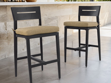 Modern Outdoor Bar Stools With Backrest And Footrest (Set of 2)