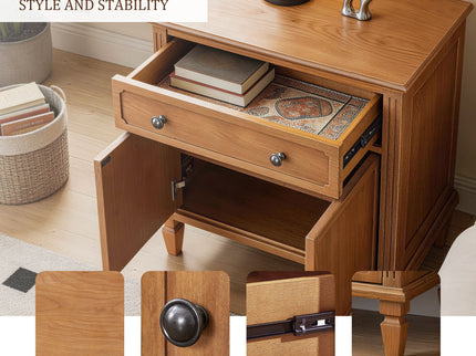 Nightstand With Charging Station Bedside Table With Drawer And Double Door Storage