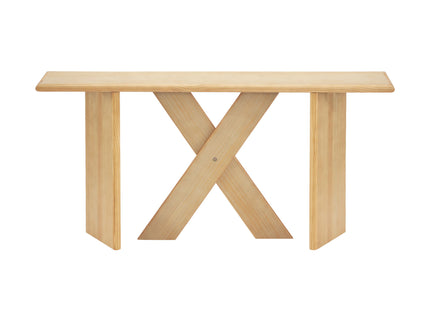 X-Frame Console Table, Angled Cross Leg Design, Rounded Edges - Natural
