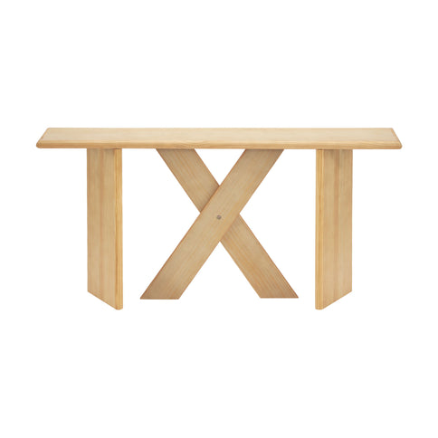 X-Frame Console Table, Angled Cross Leg Design, Rounded Edges - Natural