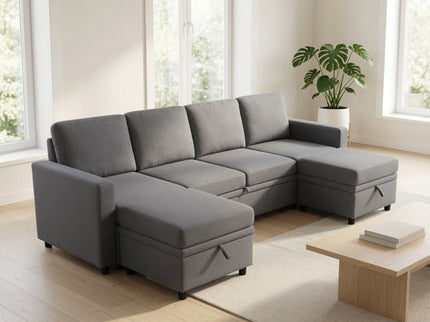 Extra Wide U - Shape Convertible Sleeper Sofa Bed With Dual Storage Ottoman