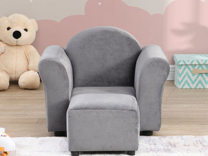Kids Recliner Chair, Kids Upholstered Couch With Ottoman - Gray
