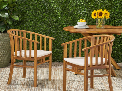 Outdoor Wooden Dining Chairs With Cushions (Set of 2)