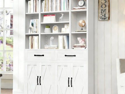 Industrial Bookcase Tall With Adjustable Shelves, Drawers & Doors